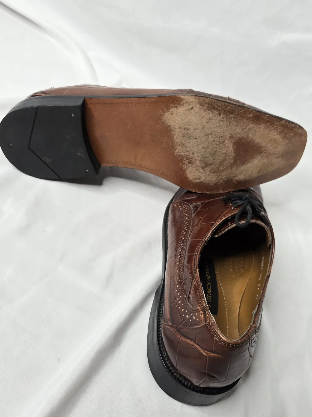 Stacy Adams Men’s 11M Brown Croc Embossed Leather Cap Toe Oxford Dress Shoes